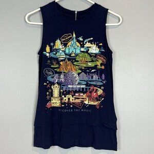 Disney Parks Tank Top World Magic Kingdom Sleeveless Shirt Back Zipper XS